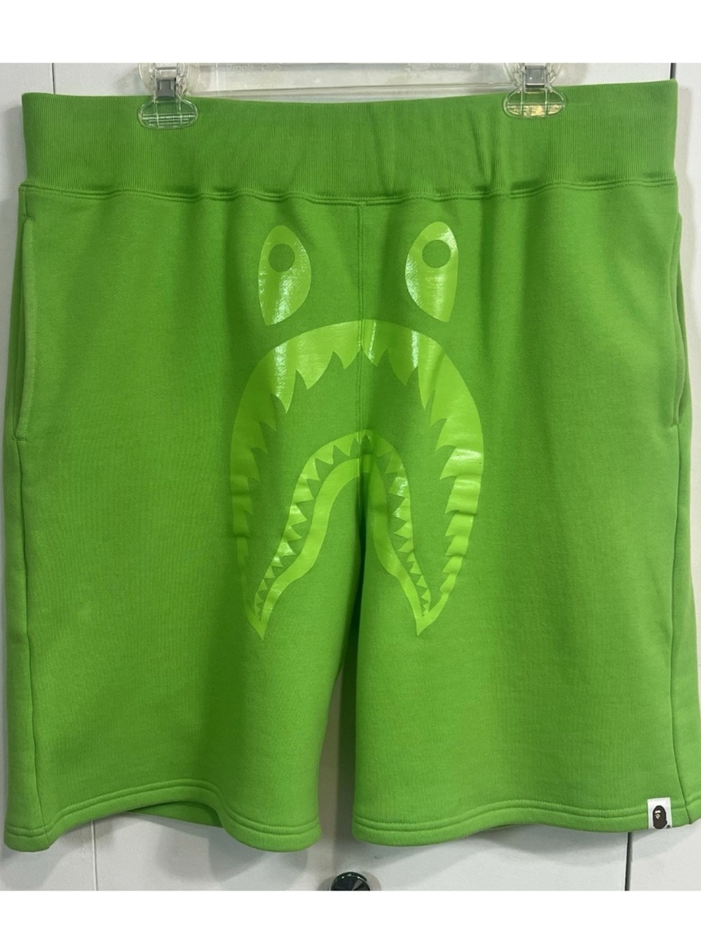 BAPE A Bathing Ape Neon Green Shark Sweat Shorts Men's XXL Authentic rare 2013
